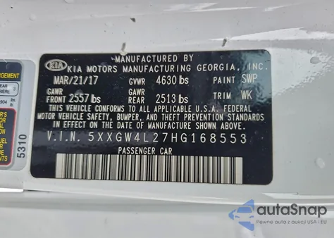 2017 Kia Optima Sx z USA, uszkodzony, nr VIN 5XXGW4L27HG168553